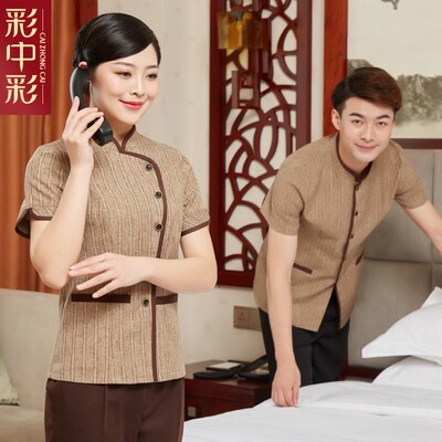 优选保洁员工作服女短袖亚麻夏季套装酒店物M业宾馆客房服务员阿