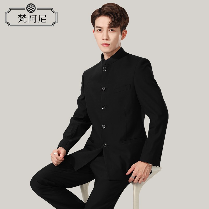 新选新中式d男装纯白色立领中山装舞台合唱表演出服五四青年学生