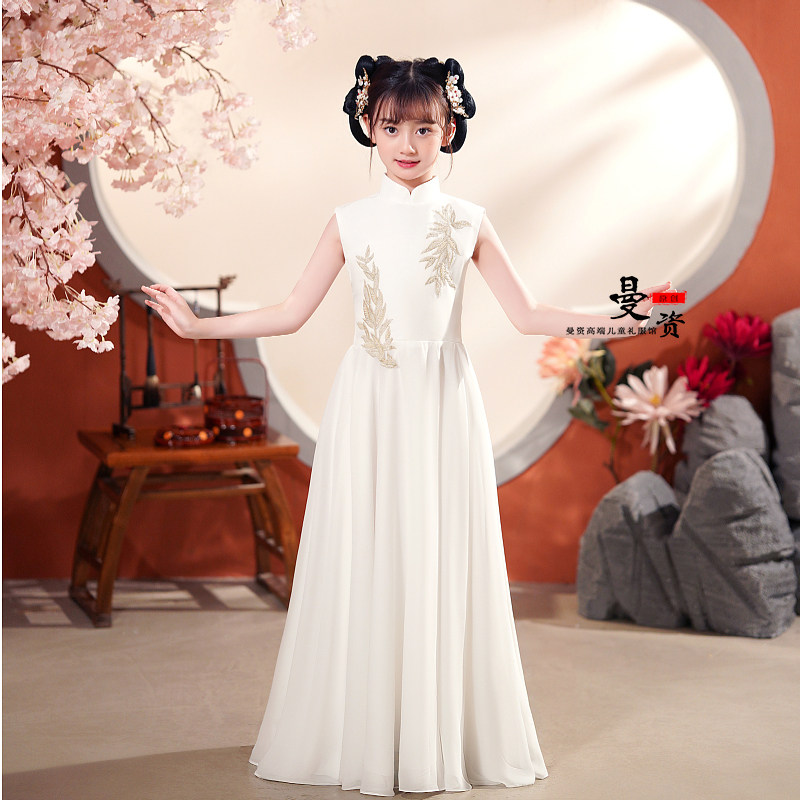 新款汉服女童古风古筝演出t服儿童礼服古典舞中国风超仙雪纺连衣