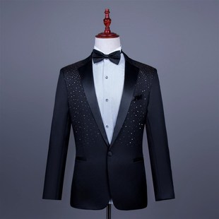 精选男团合唱烫散钻黑白西装舞台歌E手主持主播礼服表演西服舞台
