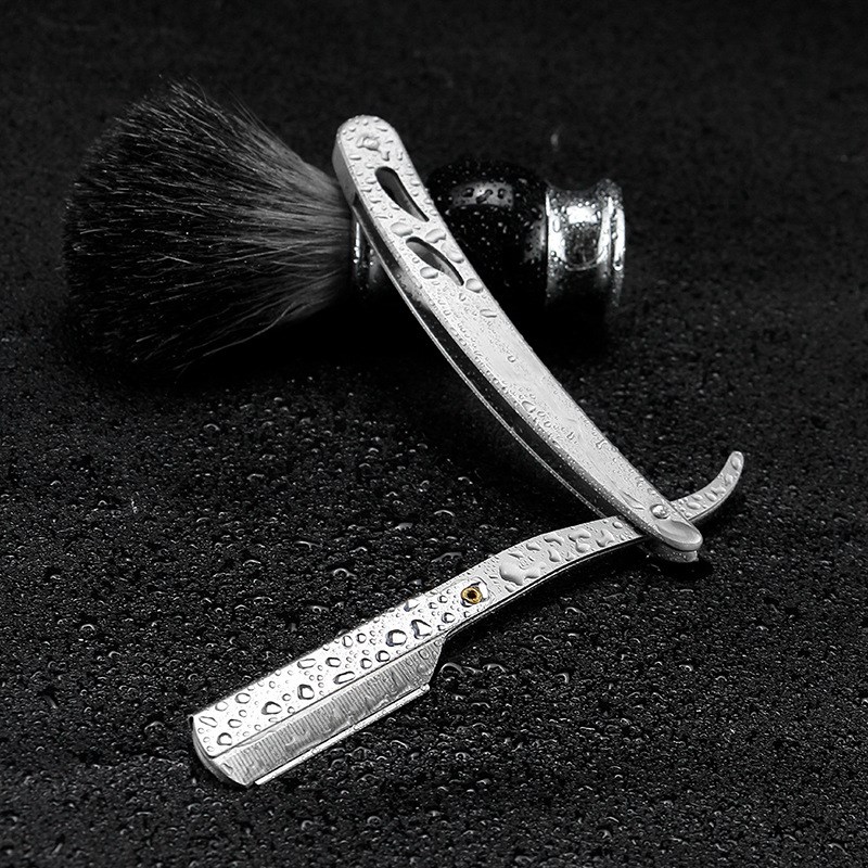 老式不锈钢剃须刀手动折叠换刀片修面刮胡刀剃头修眉美发刀架