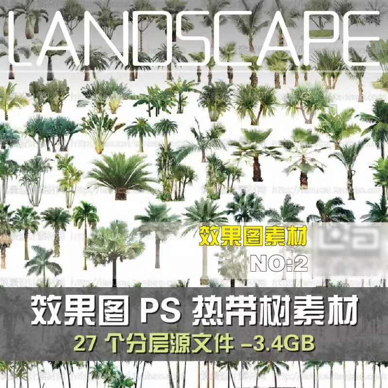 景观ps效果图分层立面素材植物psd园林热带树棕榈树配景前景藤蔓