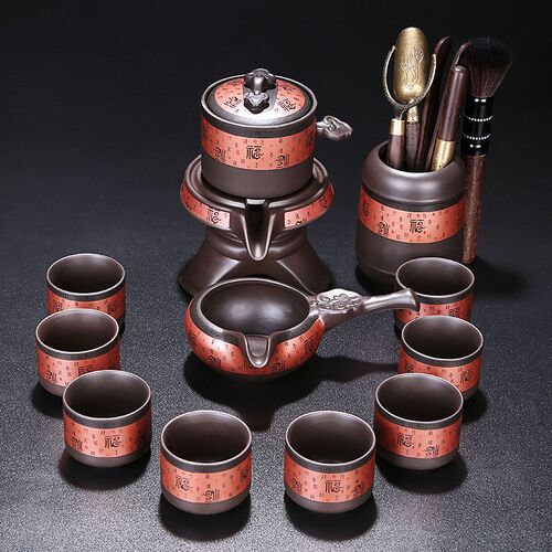 家用原矿紫砂茶具套装轻奢功夫茶具中式懒人石磨茶壶自动泡茶神器