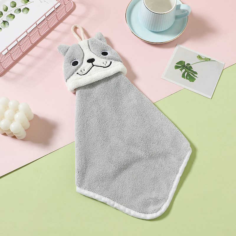 工厂珊瑚绒可叠挂式擦手巾加厚儿童吸水毛巾家用卡通擦手抹布