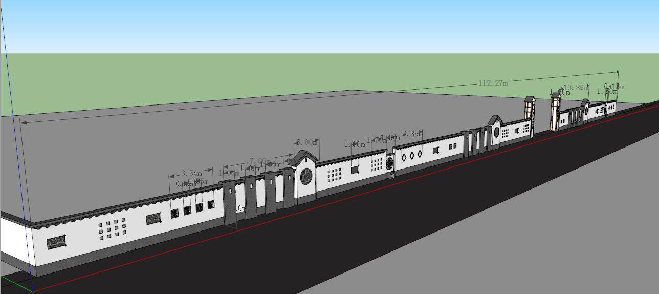 美丽乡村新农村墙体景观设计su模型农村院墙花墙围墙景观墙小品