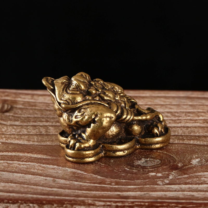 复古实心铜金蟾茶道小摆件铜茶宠铜雕件手把件仿古铜器铜蟾蜍