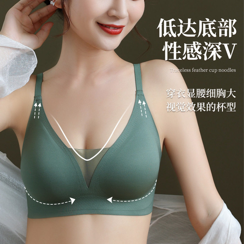 深V2025尚品文胸网纱无钢圈聚拢调整型运动透气睡眠无痕内衣女
