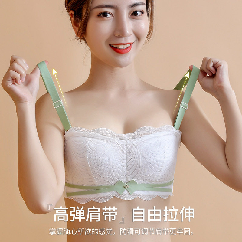 无肩带内衣女薄款大胸显小胸胸罩聚拢防滑裹胸防走光抹胸隐形文胸