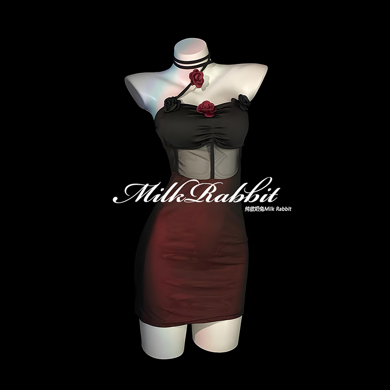 Cy奶兔「暗黑玫瑰」情调旗袍圣诞战袍制服qqny诱惑内衣