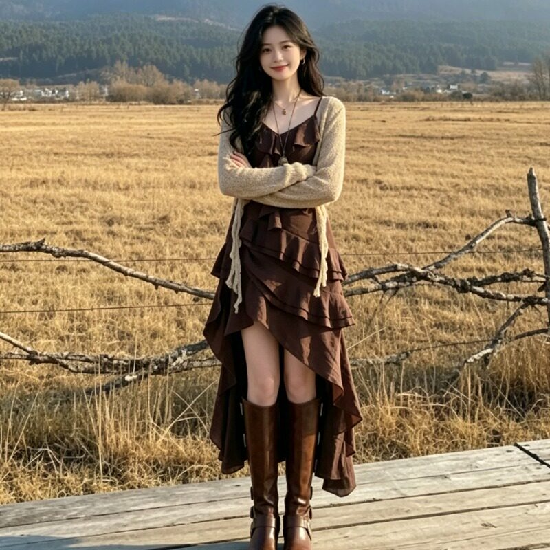 北新疆云南旅游穿搭女装连衣裙女2026新款初夏美拉德系吊带裙