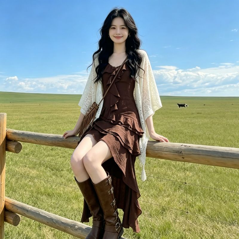 草原新疆云南旅游穿搭波西米亚美拉德连衣裙女绝美小裙子