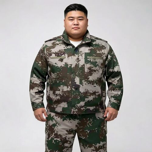 特大码绿色迷彩军训套装男