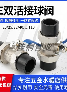 PE双活接铜球阀PE阀门开关双头热熔铜杆铜芯阀门两头带活接可拆卸