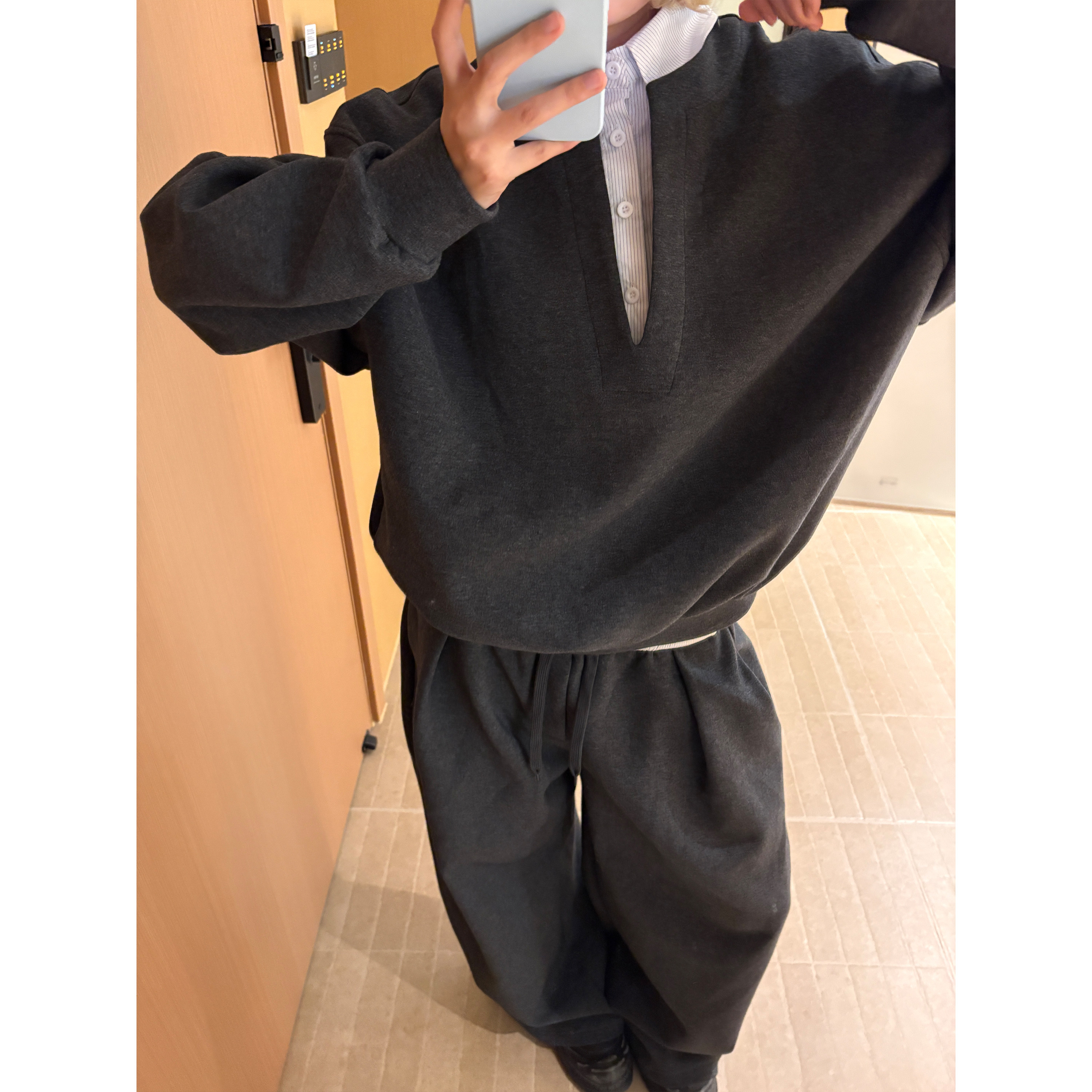 OPUP 休闲风假两件撞色衬衫长裤男女翻领长袖百搭潮流时尚套装潮,男装,休闲运动套装,淘宝优惠券,粉丝福利购,淘宝优惠卷