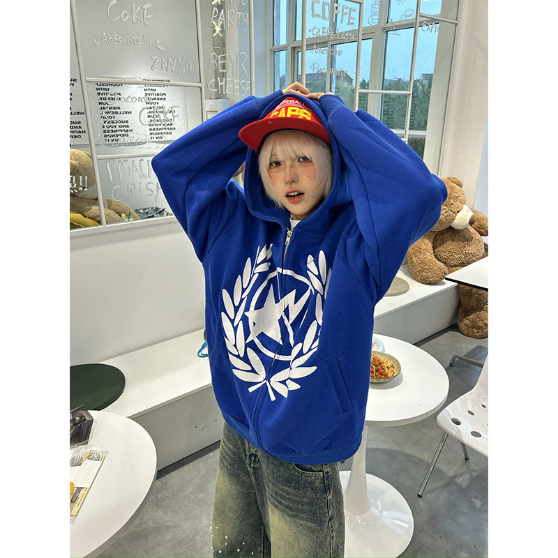 稻穗印花连帽开衫卫衣男女