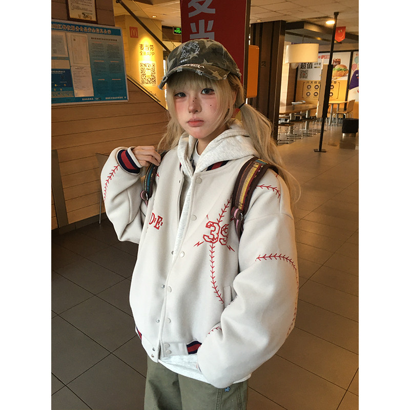 美式旗帜字母刺绣运动棒球服
