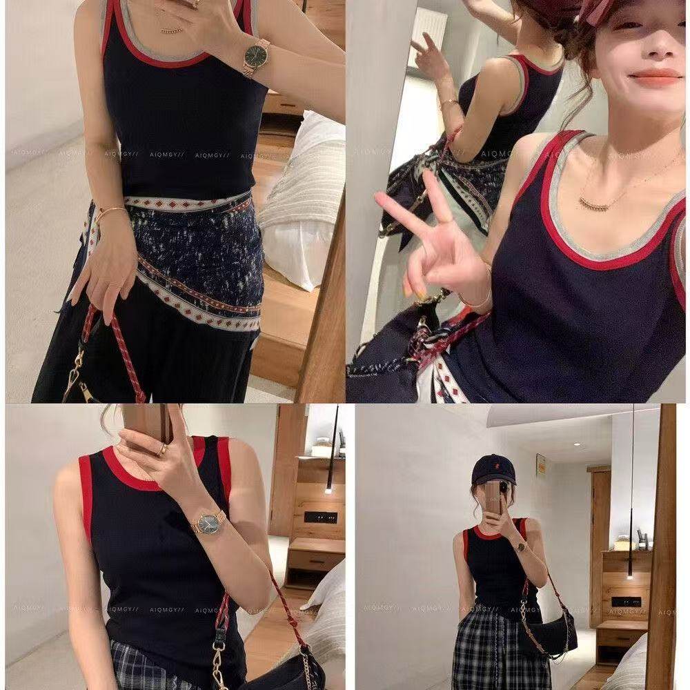 撞色拼接吊带背心辣妹新款时尚修身显瘦百搭无袖吊带打底内搭上衣