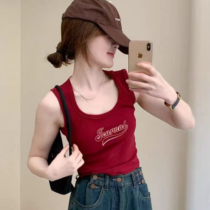 无杯垫美式方领宽肩吊带背心女内搭外穿修身打底百搭辣妹无袖上衣
