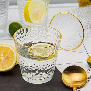 日式金边玻璃杯创意洋酒杯啤酒杯耐热水杯家用果汁锤纹杯子ins风