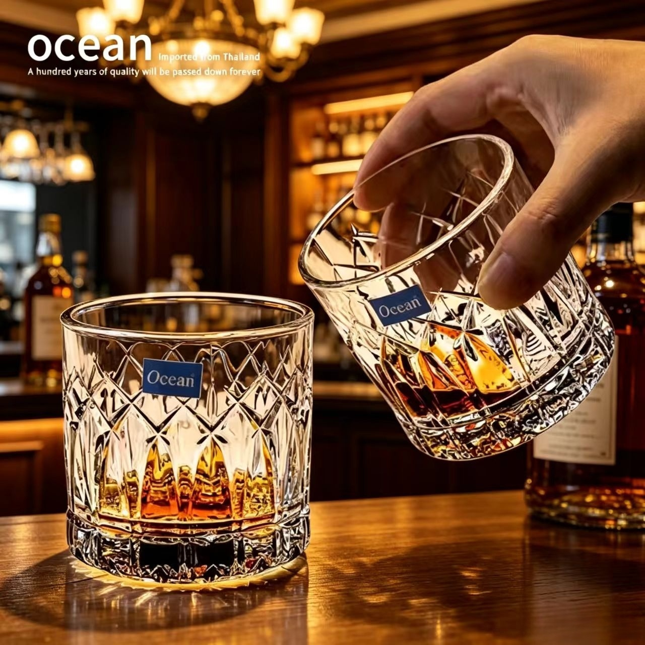 Ocean欧欣进口玻璃杯家用耐热透明水杯茶杯酒吧创意威士忌洋酒杯