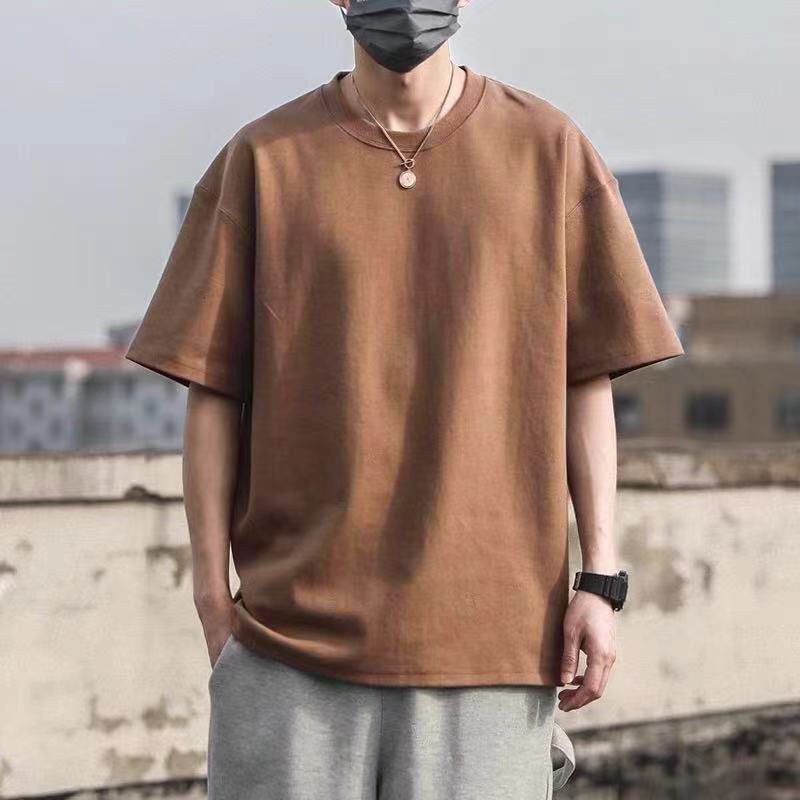 U022纯色纯棉圆领短袖T恤男女半袖潮流打底衫宽松百搭情侣体恤衫