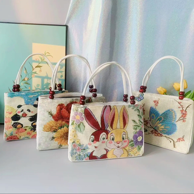 文艺民族风双面刺绣帆布包时尚双拉链双隔层手提包手拎包