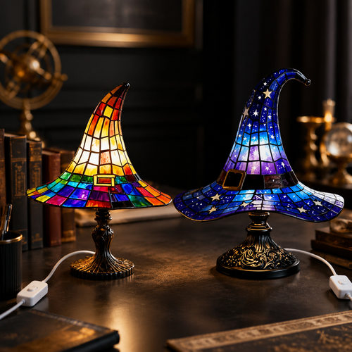 跨境独立站新款Witch Hat Lamps 创意家居女巫帽小夜灯树脂摆件