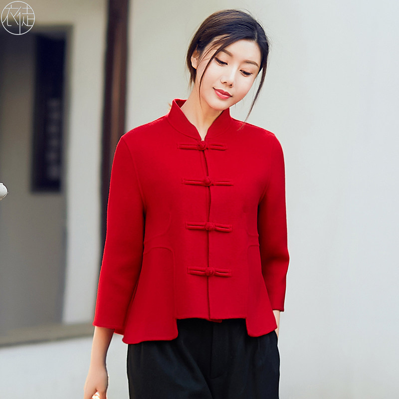 去掉茶服开衫盘扣外套女过年上衣