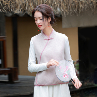 羊毛呢唐装马甲女款2025新款新中式茶服女秋冬款高端禅修居士服女