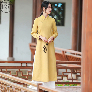 秋冬唐装女中国风茶服冬装茶艺师工作服禅意旗袍上衣禅服茶人服