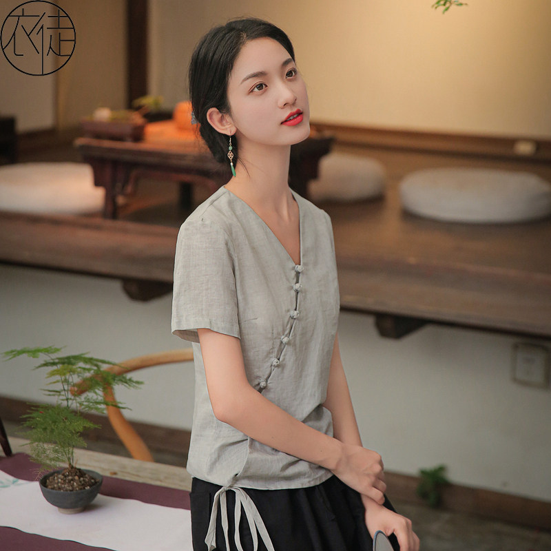 素衣日常汉服棉麻中国风上衣茶服图片