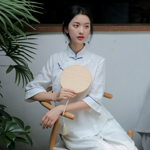 佛系女装中国风苎麻茶服年轻款