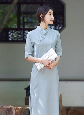 唐装显瘦盘中国风茶服日常连衣裙
