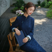 茶服 佛系禅意中医馆工作服长袖 改良旗袍春秋新中式 连衣裙女装