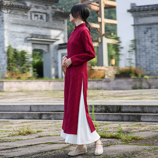 旗袍改良版连衣裙秋冬气质显瘦祺袍女优雅盘扣复古茶服小个子长裙