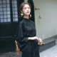 新中式 中国风套装 茶服盘扣上衣佛系禅意居士服 女年轻款 黑色唐装