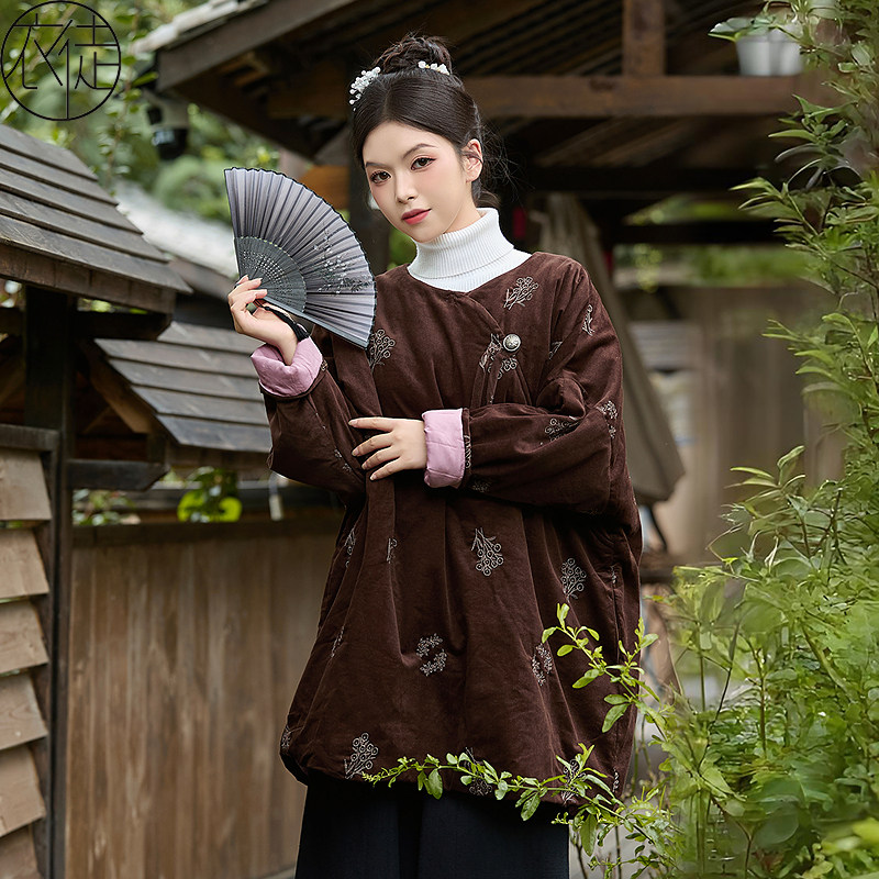 2025新款茶服冬装套装刺绣国风棉服大码胖mm唐装女中国风高端棉袄