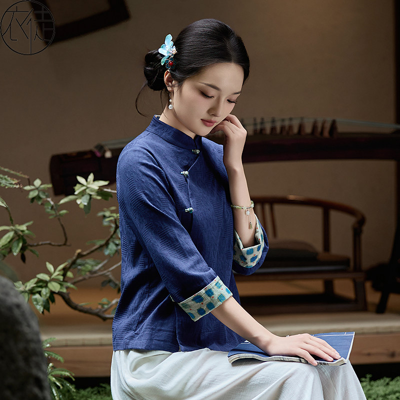纯棉新中式禅意茶服套装女款图片