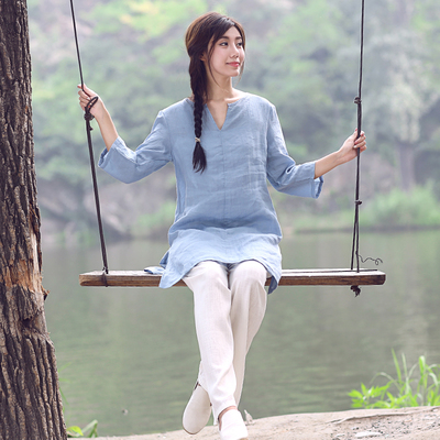 中国风女装禅服民族风麻料汉服女改良唐装女夏上衣茶服茶艺师服装