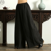 汉服中国风女裤 棉麻阔腿裤 裙裤 宽松大脚裤 女秋冬茶服长裤 宽腿裤