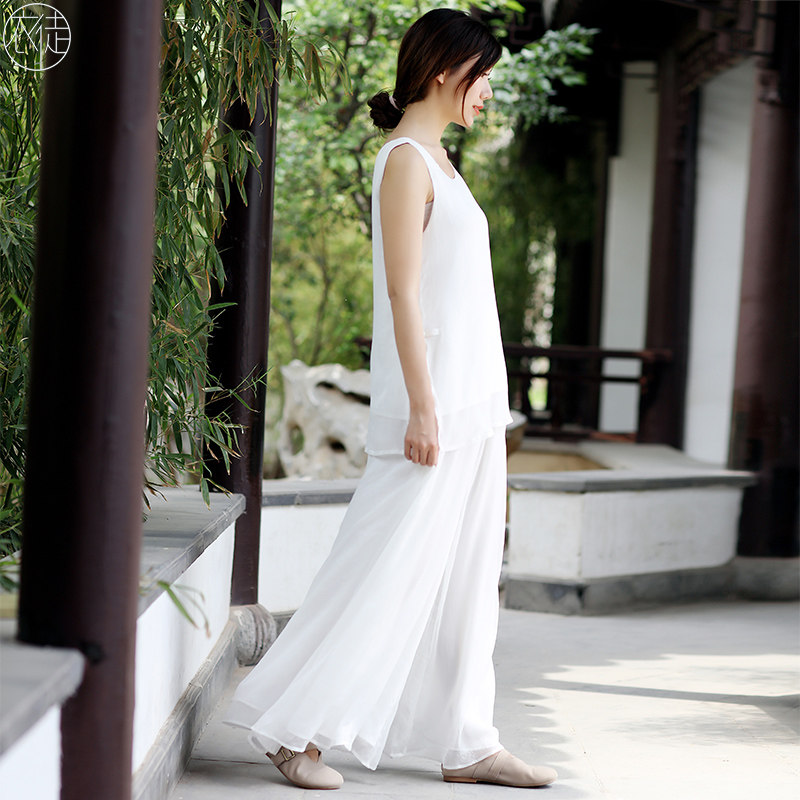 禅意茶服仙气禅服女改良版唐装女装中国风白背心中式上衣打底吊带