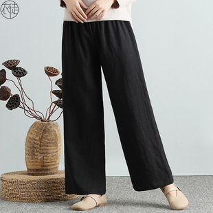 显瘦汉服长裤 中国风民族风茶服直筒裤 女秋冬禅修宽脚裤 棉麻阔腿裤