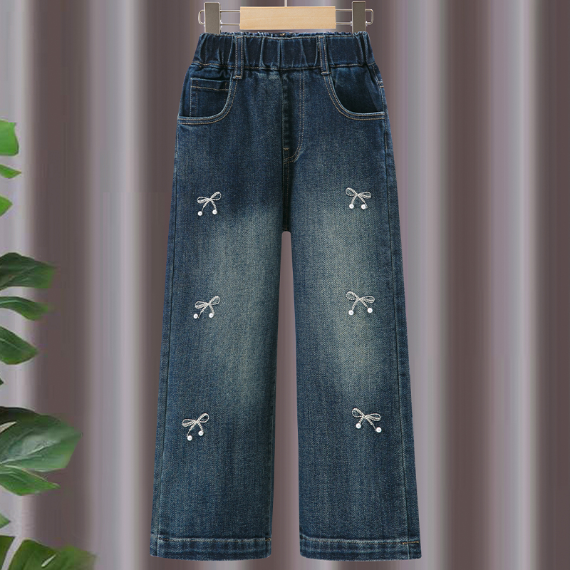 女童新款秋冬牛仔阔腿裤