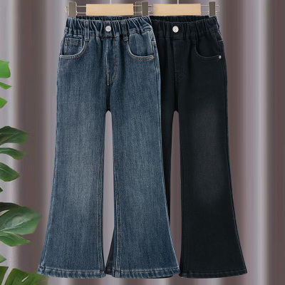 女童牛仔裤秋冬新款加绒喇叭裤