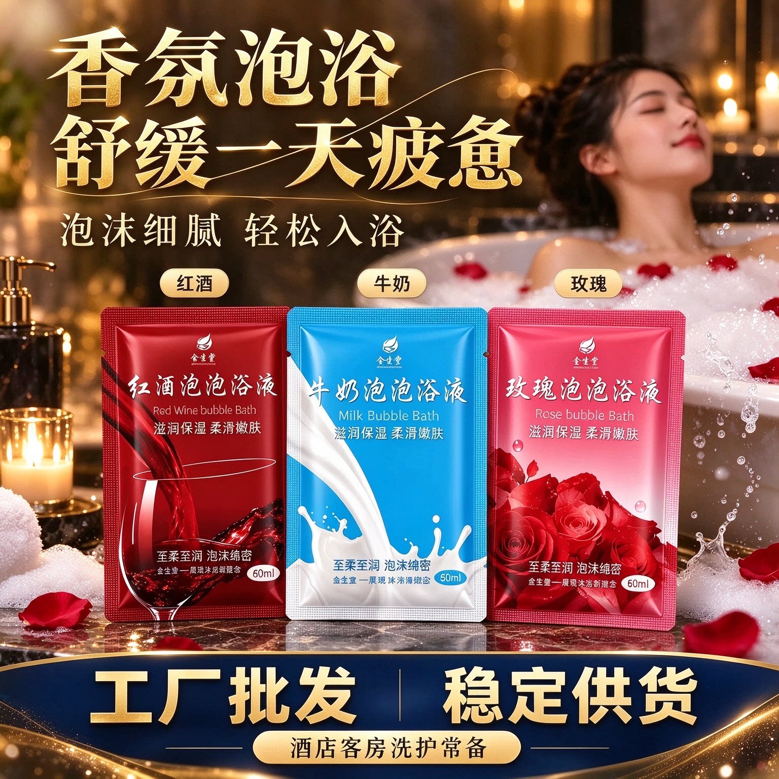 牛奶红酒泡泡浴超多泡泡酒店洗浴洗澡全身用玫瑰儿童泡澡花瓣浴