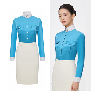 空姐职业装女空乘制服面试衬衫前台收银美容院衬衣工作服套装