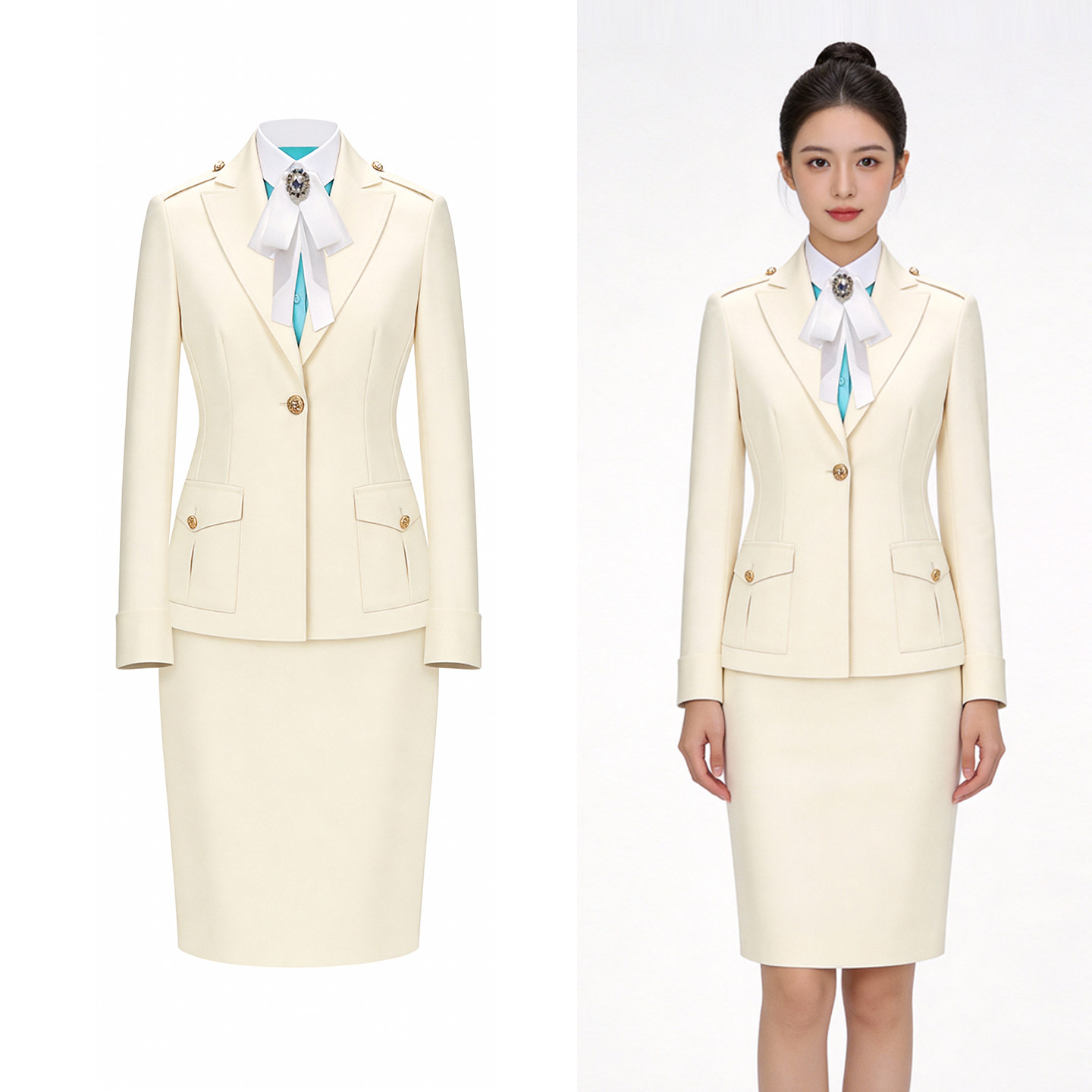 空姐制服春装米白色西服套装女案场空乘职业装女美容师西装工作服