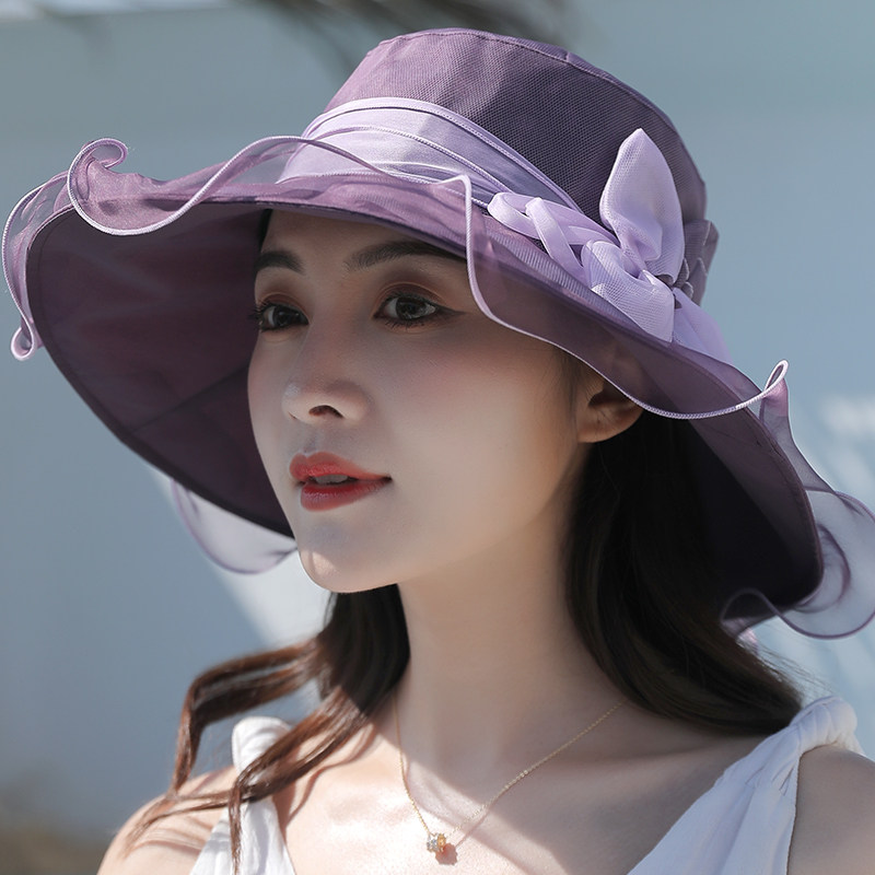 真丝防晒帽子女夏季遮阳帽女防紫外线渔夫帽女桑蚕丝沙滩太阳帽女