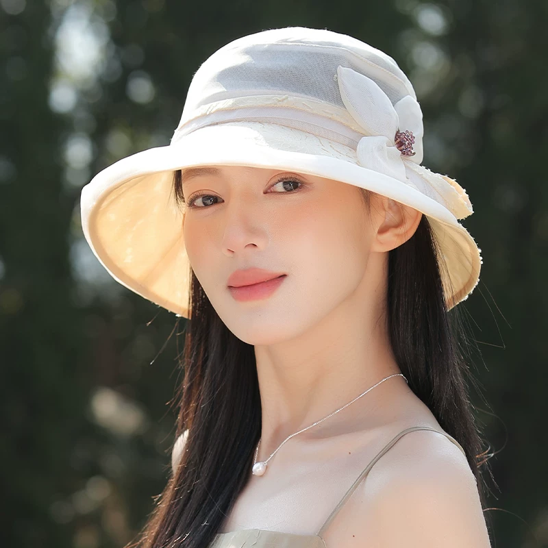 真丝帽子女夏大檐防晒帽女防紫外线桑蚕丝遮阳帽女2026新款太阳帽