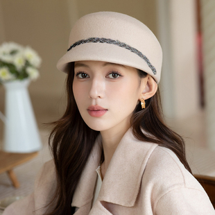 羊毛鸭舌帽子女款秋冬2025新款报童帽复古八角帽女时尚百搭马术帽